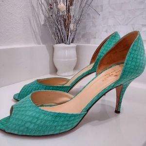Kate Spade d'orsay open toe 3" heels size 8 1/2 vintage-look turquoise snakeskin